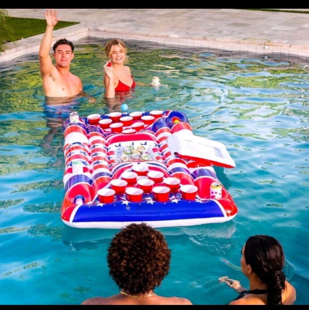 Sloosh Pool Lounge Floating Beer Pong Table Inflatable Cooler Raft Patriotic USA